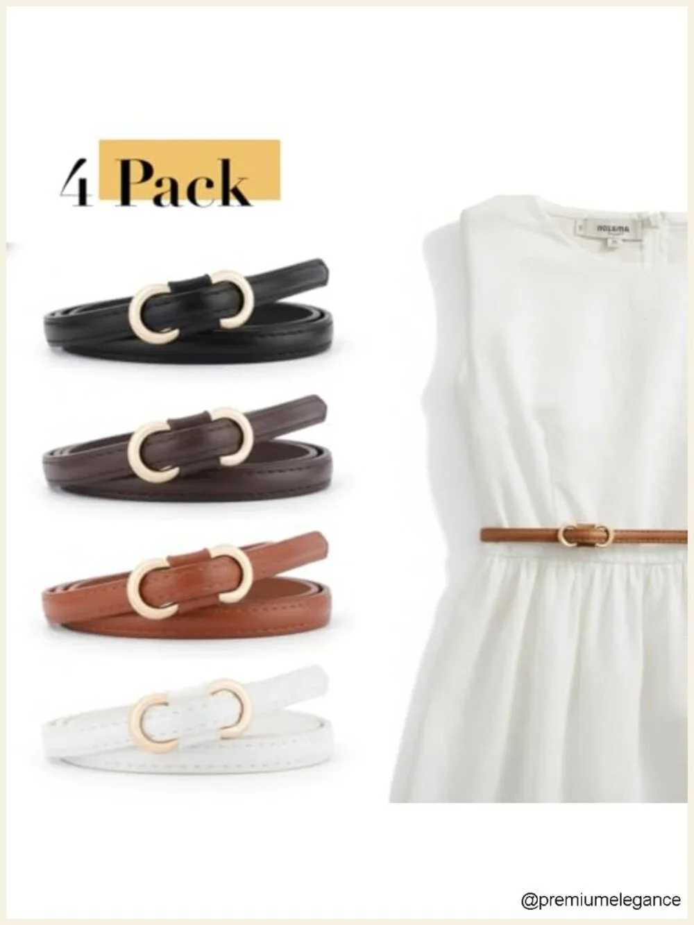 4 Pack Skinny Belts for Women Adjustable No-Hole Faux Leather Thin Belt with